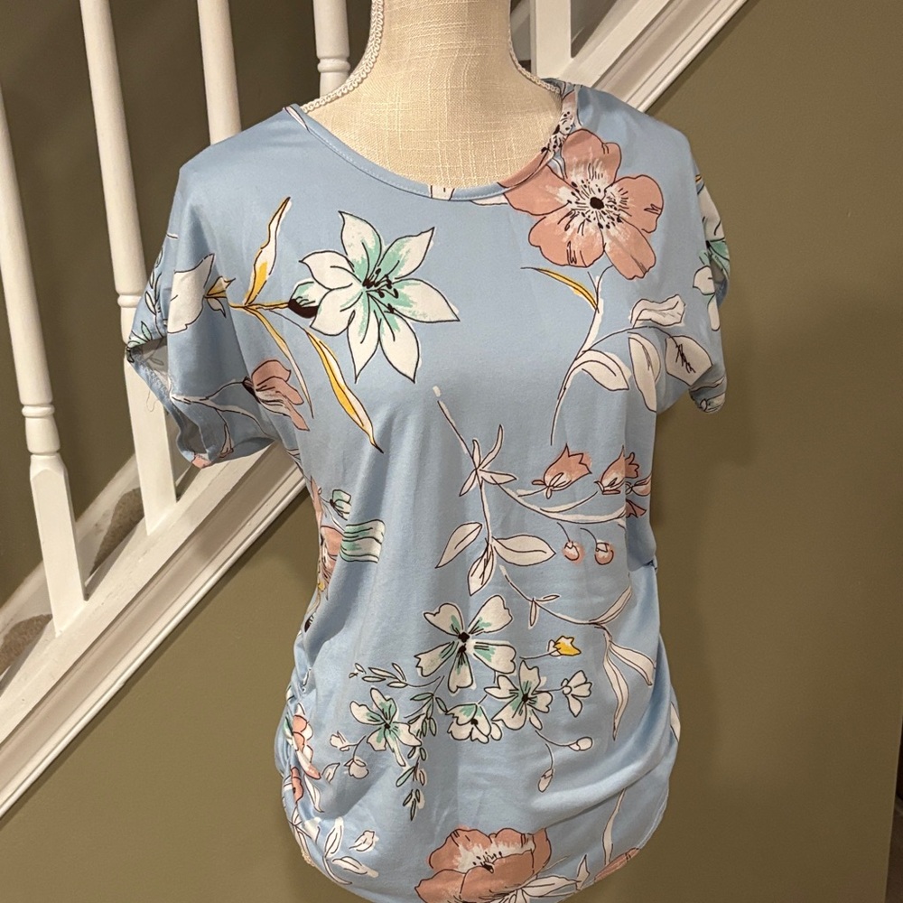 Floral Print Women's Top - Blue and Pink